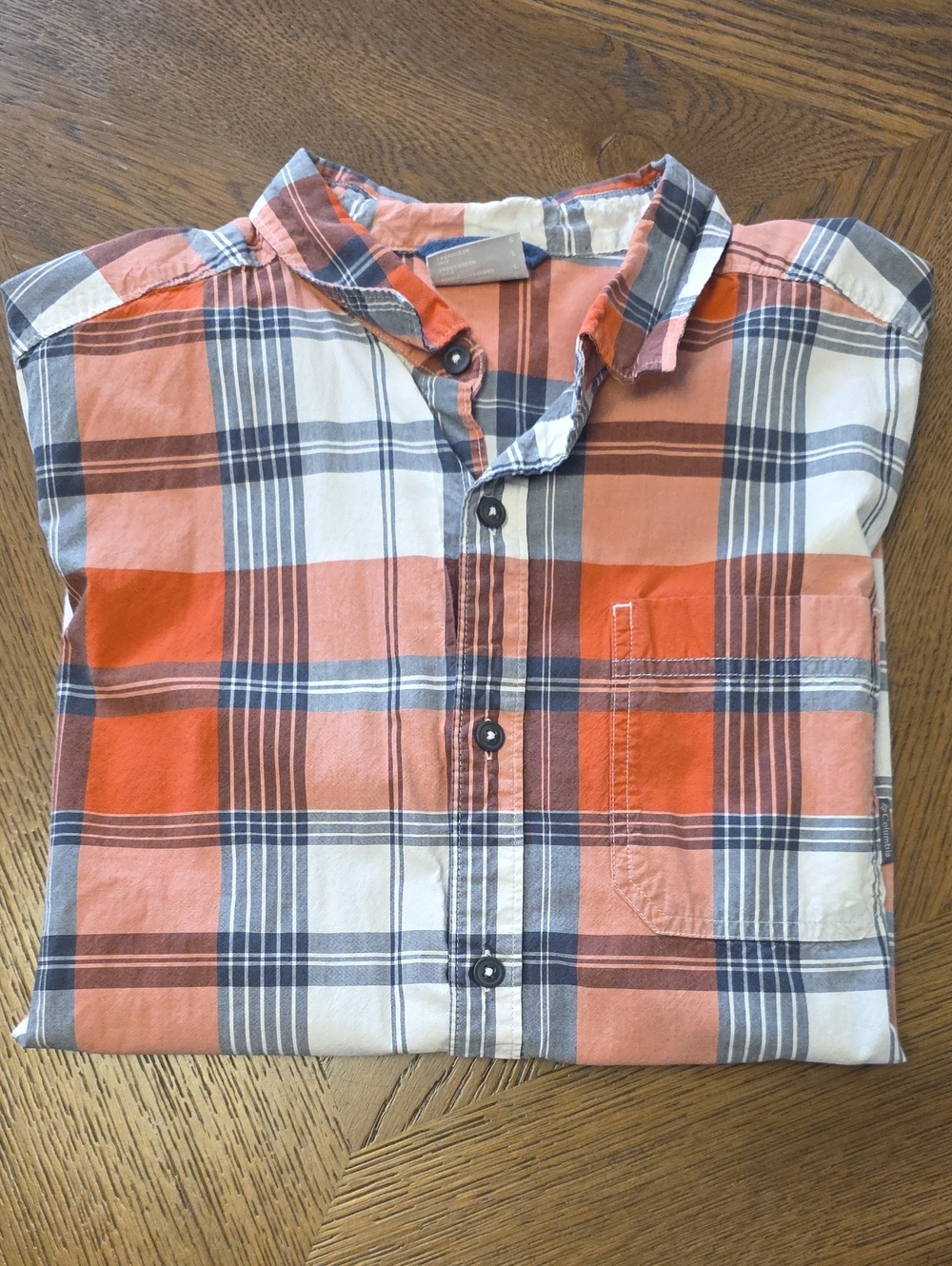 Columbia Orange and Blue Plaid Button-Down Shirt